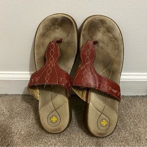 Dr. Martens Red Leather Sandals Slip On Flip Flop Embroidered Logo Size 8M